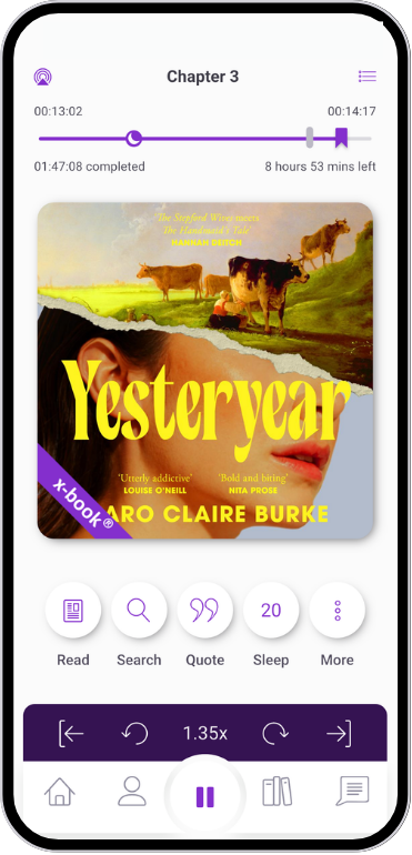 x-book player showing Yesteryear by Aro Claire Burke with cover art and playback controls