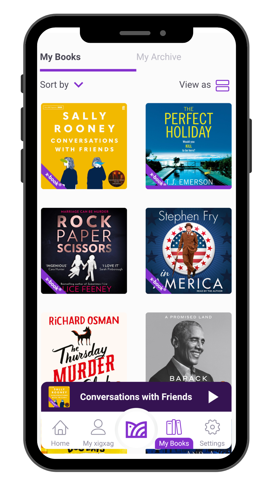 My books section of the xigxag app with brilliant titles from Sally Rooney and Stephen Fry